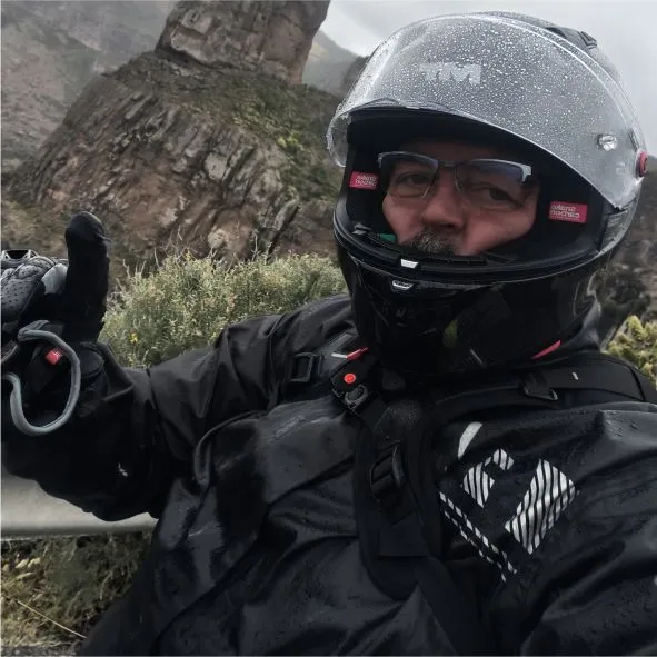 Javier, motorcycle tour guide at Mototherapy, leading guided motorcycle experiences in Fuerteventura in the Canary Islands.